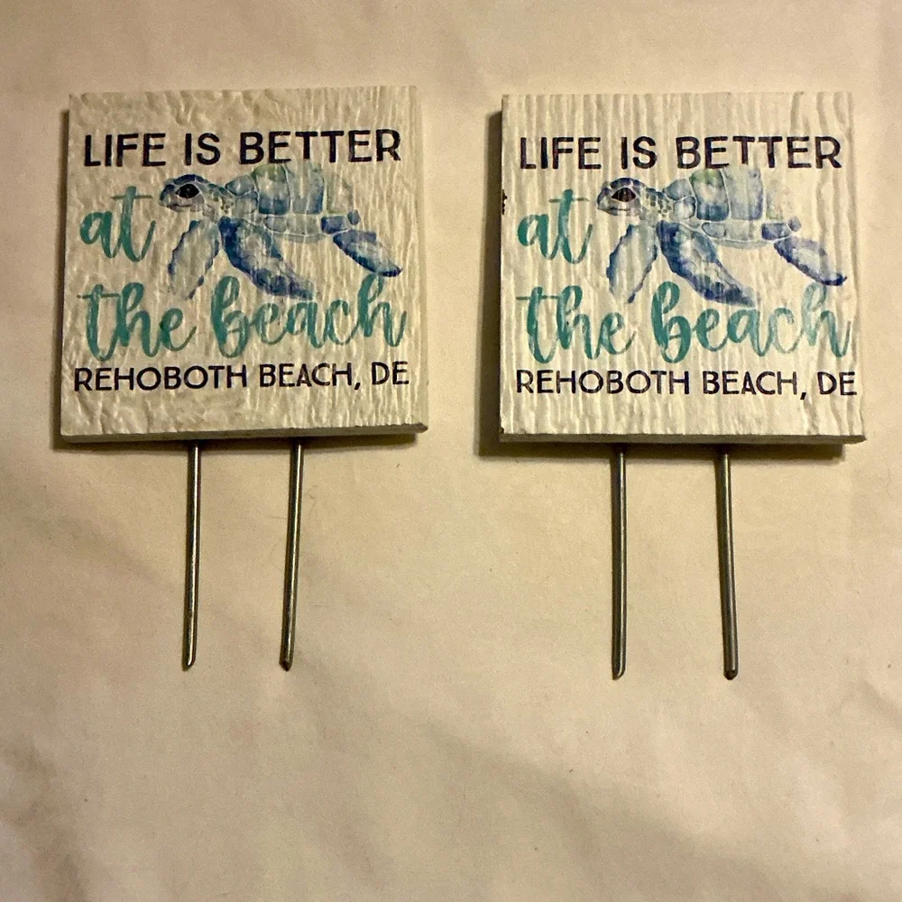 Set of 2 Life Is Better at the Beach Plant or Decorative Stake - Blue/Teal/White